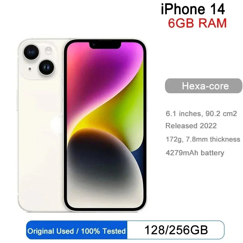 Apple iPhone 14 6GB RAM 128GB /256GB  ROM  6.1" Genuine Super Retina OLED Face ID NFC A15 5G cellphone