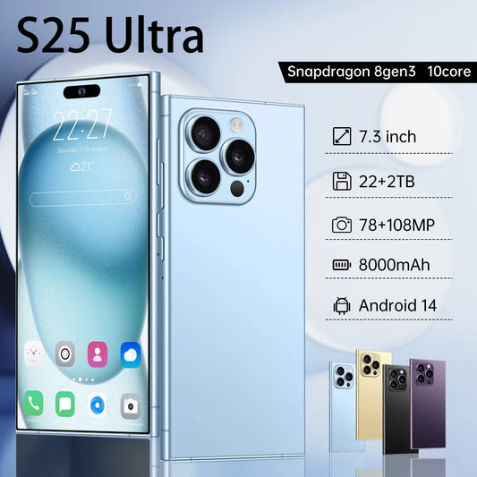 S25 Ultra Original Android 14 Unlocked SmartPhone 7.3 Inch Snapdragon 8 Gen 3 Mobile Phones Camera 5G Dual Sim 22GB+2TB Celular